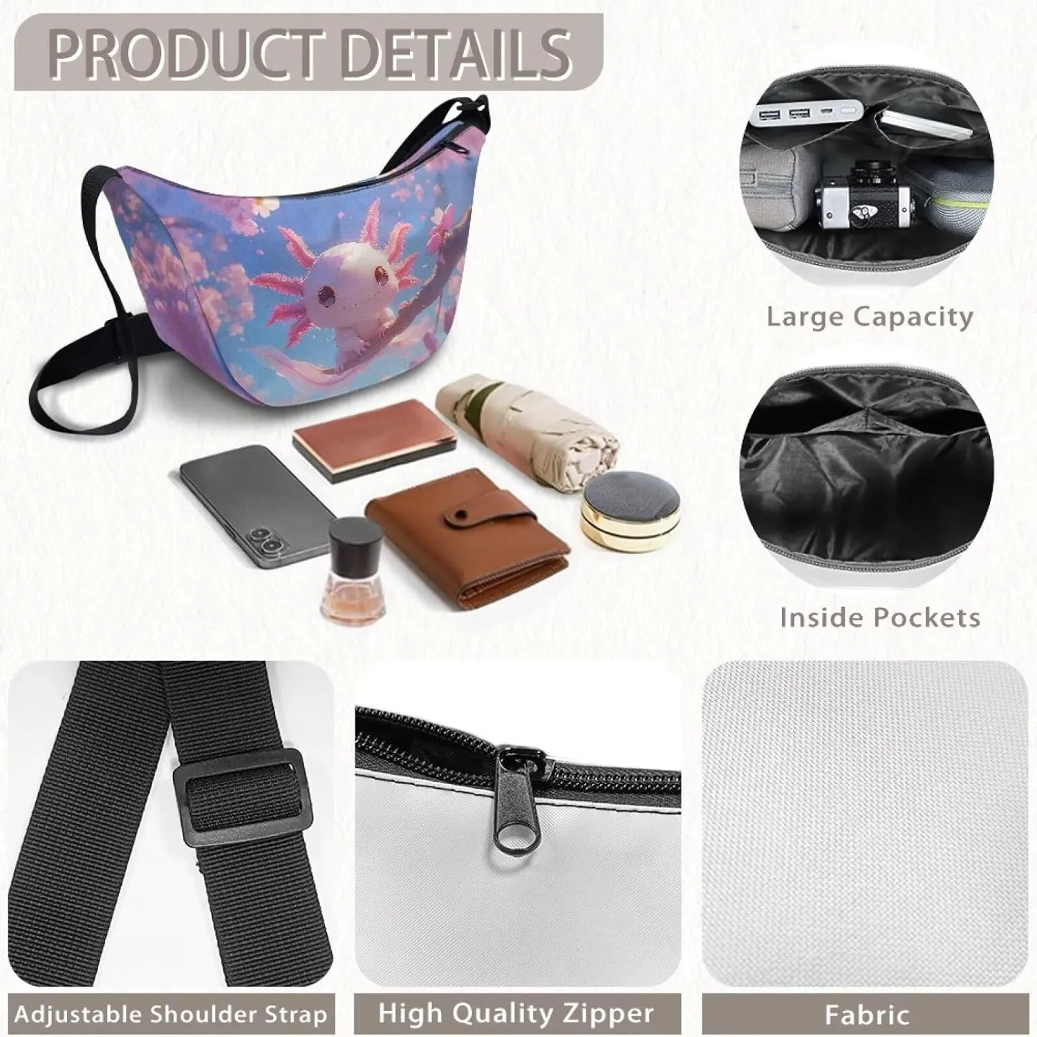 Women Trendy Crossbody Bag Men Lightweight Sling Crescent Purses with Adjustable Strap Fanny Packs Casual Handbag