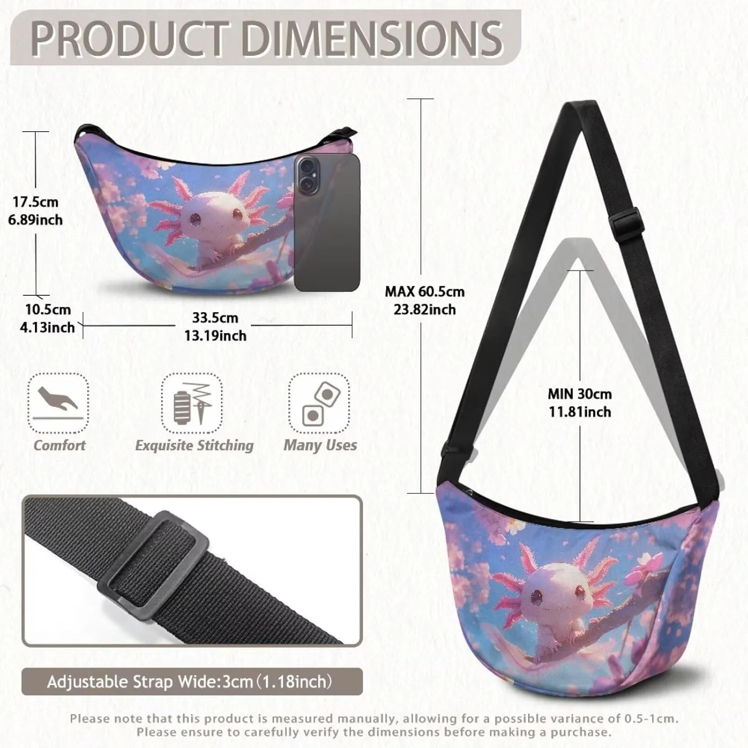 Women Trendy Crossbody Bag Men Lightweight Sling Crescent Purses with Adjustable Strap Fanny Packs Casual Handbag