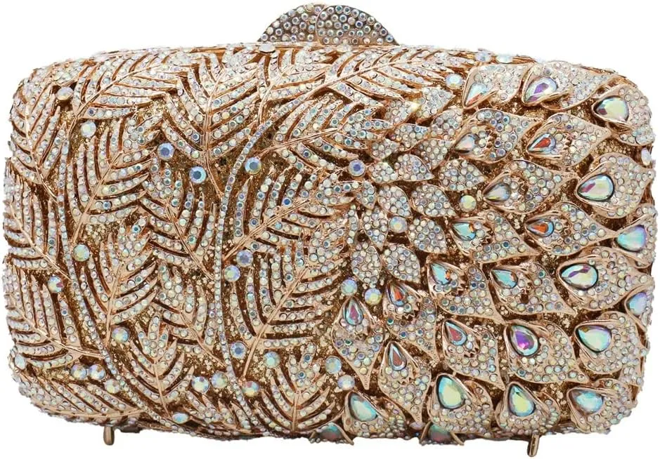 Women Vine Evening Handbag Sparkling Rhinestone Leaf Pattern Clutch Elegant Purse Bag for Party Wedding Banquet