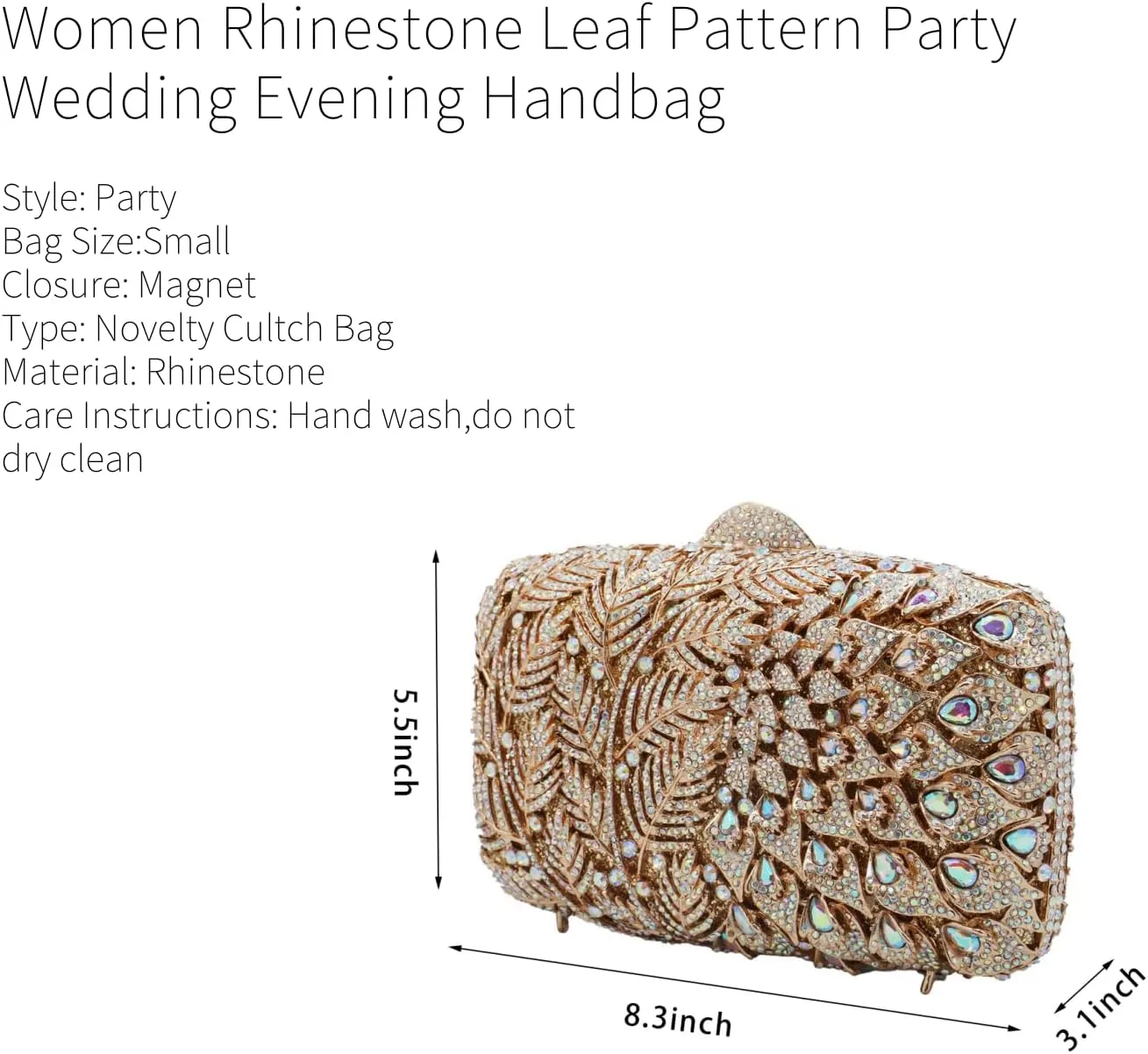 Women Vine Evening Handbag Sparkling Rhinestone Leaf Pattern Clutch Elegant Purse Bag for Party Wedding Banquet