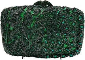 Women Vine Evening Handbag Sparkling Rhinestone Leaf Pattern Clutch Elegant Purse Bag for Party Wedding Banquet