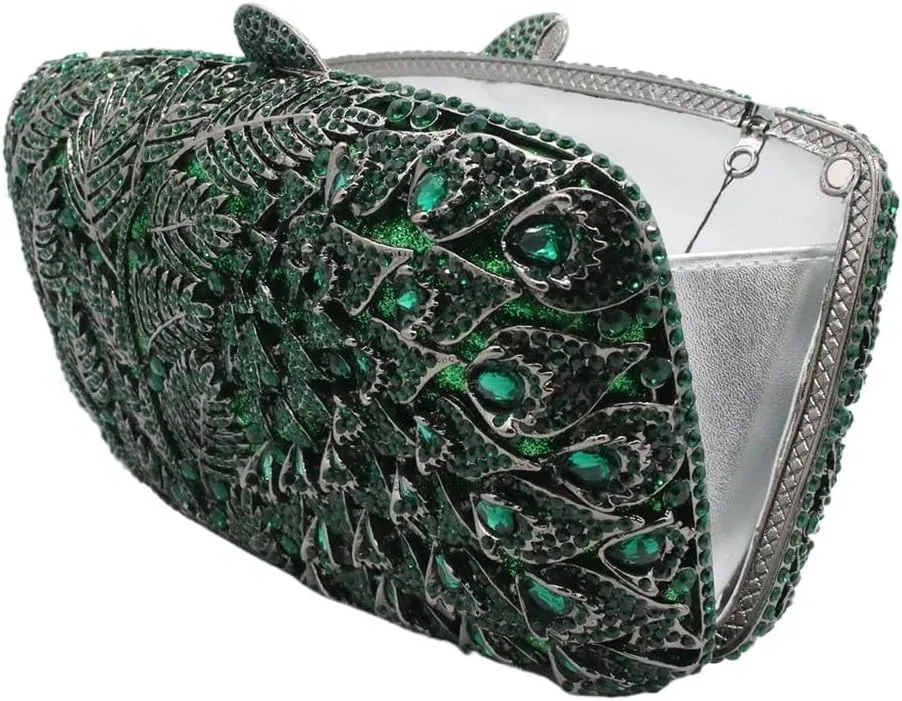 Women Vine Evening Handbag Sparkling Rhinestone Leaf Pattern Clutch Elegant Purse Bag for Party Wedding Banquet
