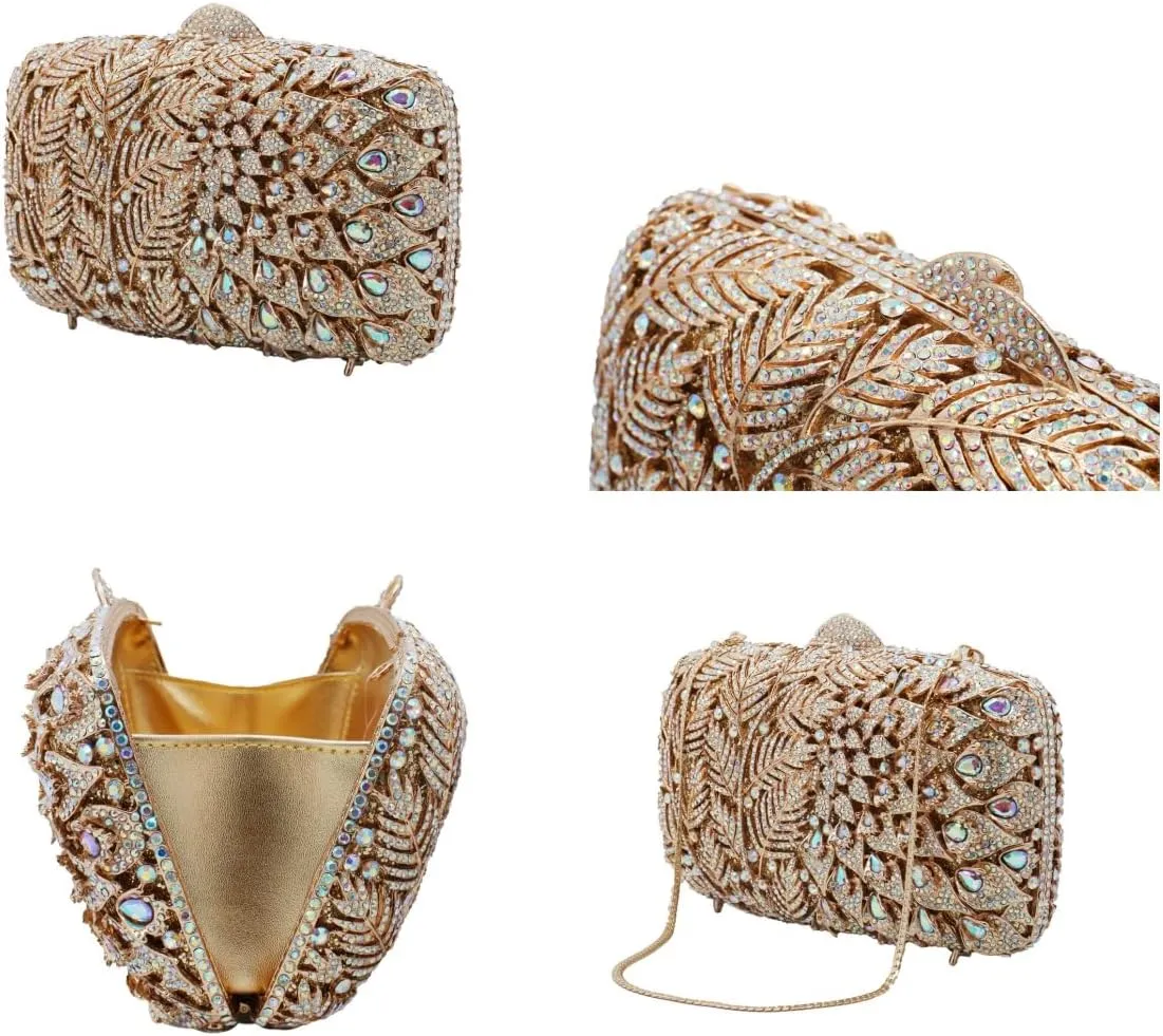 Women Vine Evening Handbag Sparkling Rhinestone Leaf Pattern Clutch Elegant Purse Bag for Party Wedding Banquet