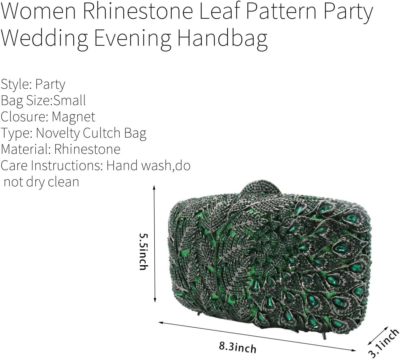 Women Vine Evening Handbag Sparkling Rhinestone Leaf Pattern Clutch Elegant Purse Bag for Party Wedding Banquet