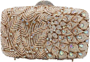 Women Vine Evening Handbag Sparkling Rhinestone Leaf Pattern Clutch Elegant Purse Bag for Party Wedding Banquet