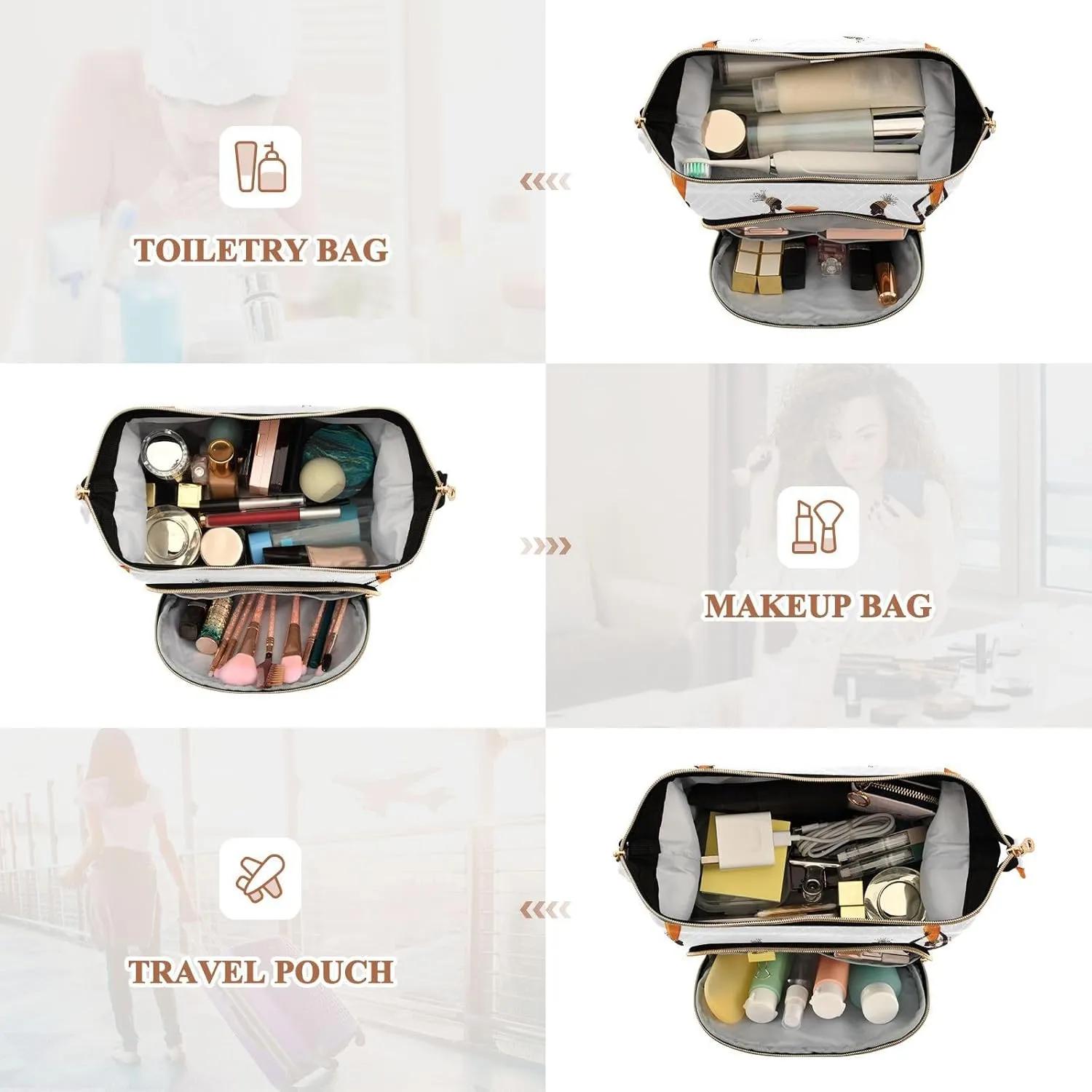Women Wave Quilt Cosmetic Bag, Zipper Toiletry Storage 10.2x5.9x6.7 in, Pouch Handbag Makeup Case Purse Holder Organizer Print African Black Woman Classic Afro American Women