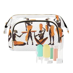 Women Wave Quilt Cosmetic Bag, Zipper Toiletry Storage 10.2x5.9x6.7 in, Pouch Handbag Makeup Case Purse Holder Organizer Print African Black Woman Classic Afro American Women