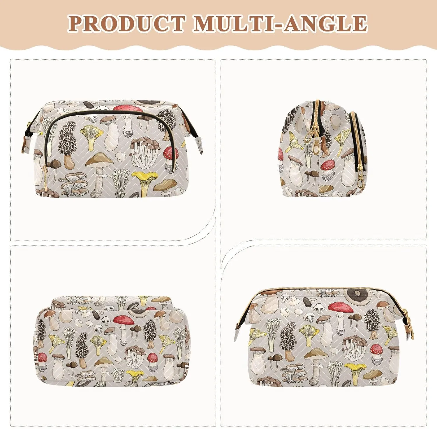 Women Wave Quilt Cosmetic Bag, Zipper Toiletry Storage 10.2x5.9x6.7 in, Pouch Handbag Makeup Case Purse Holder Organizer Print Different