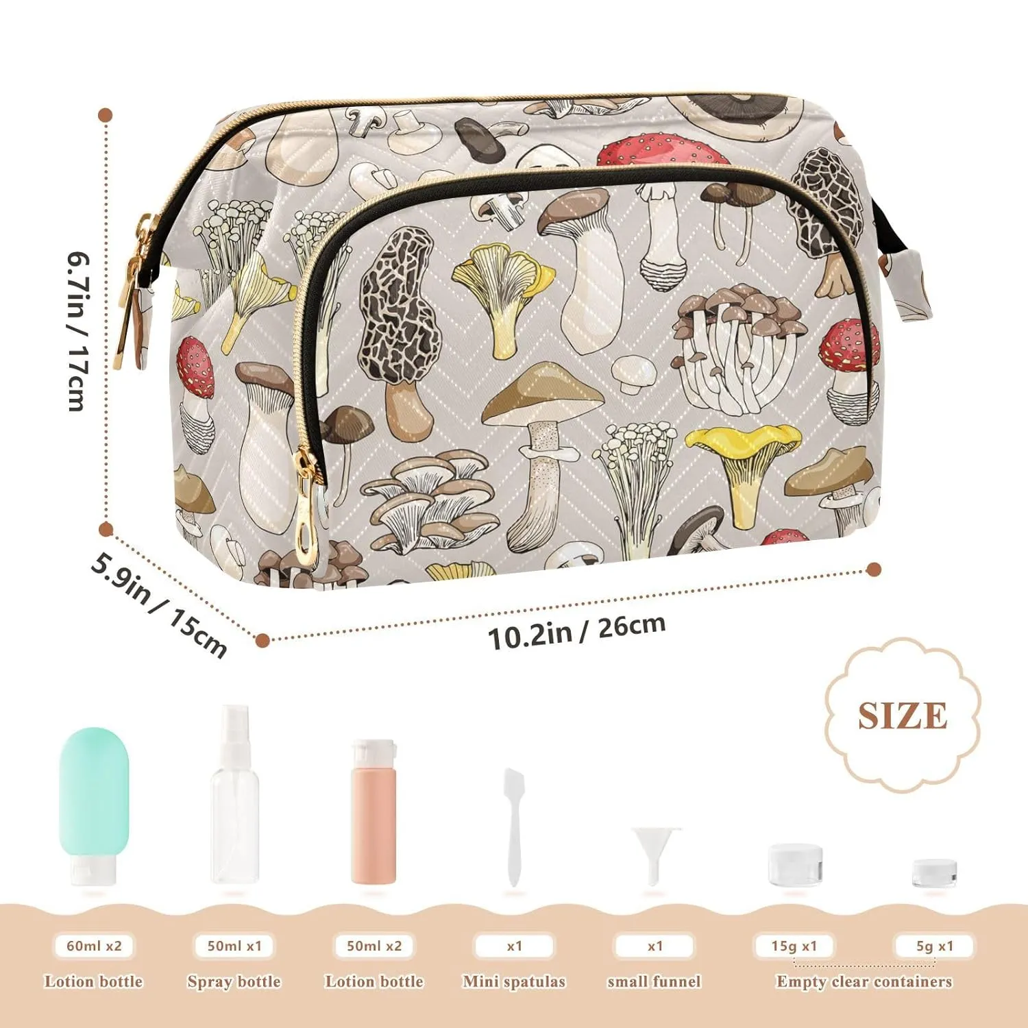 Women Wave Quilt Cosmetic Bag, Zipper Toiletry Storage 10.2x5.9x6.7 in, Pouch Handbag Makeup Case Purse Holder Organizer Print Different