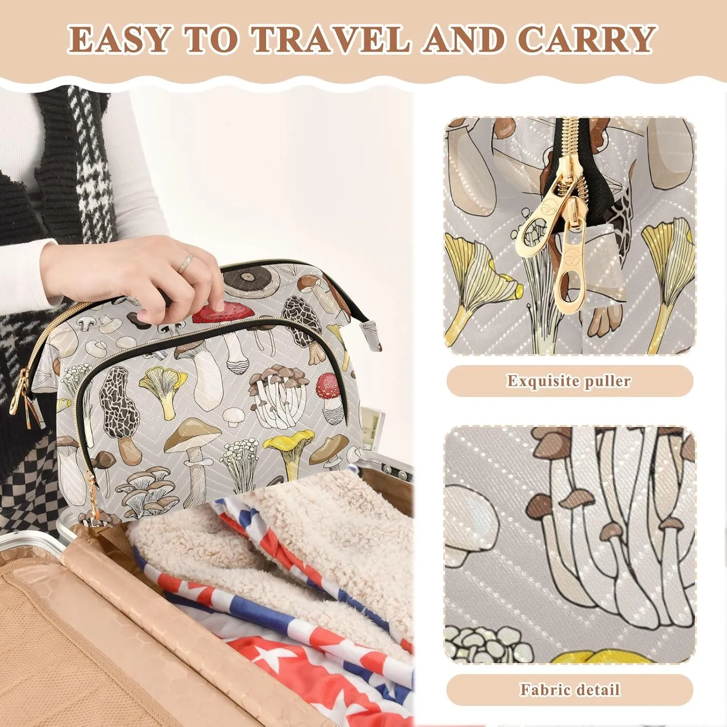 Women Wave Quilt Cosmetic Bag, Zipper Toiletry Storage 10.2x5.9x6.7 in, Pouch Handbag Makeup Case Purse Holder Organizer Print Different
