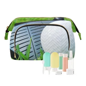 Women Wave Quilt Cosmetic Bag, Zipper Toiletry Storage 10.2x5.9x6.7 in, Pouch Handbag Makeup Case Purse Holder Organizer White Golf Ball Off A Steel Tee Green