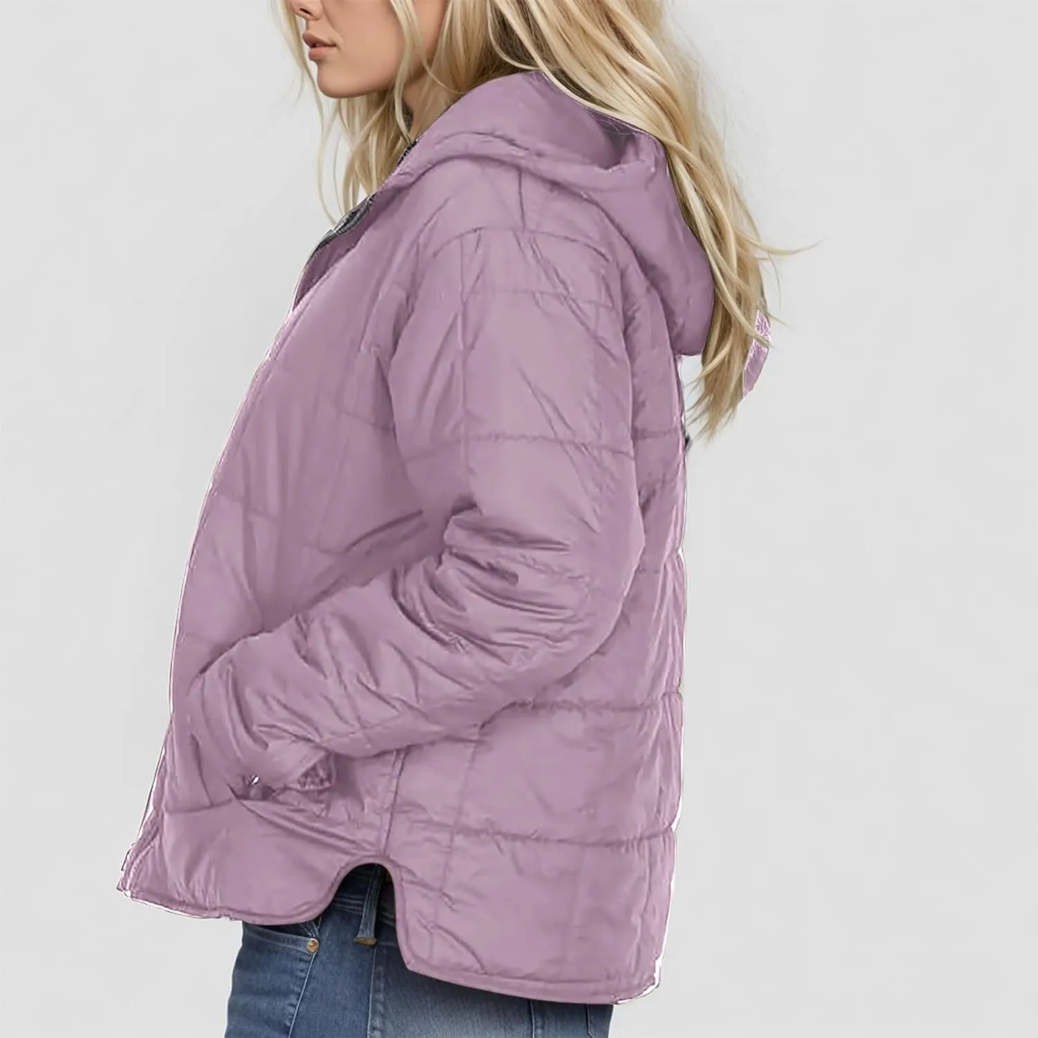 Women Winter Coats Long Sleeve Lightweight Short Jacket Casual Full Zip Baggy Warm Puffer Jacket
