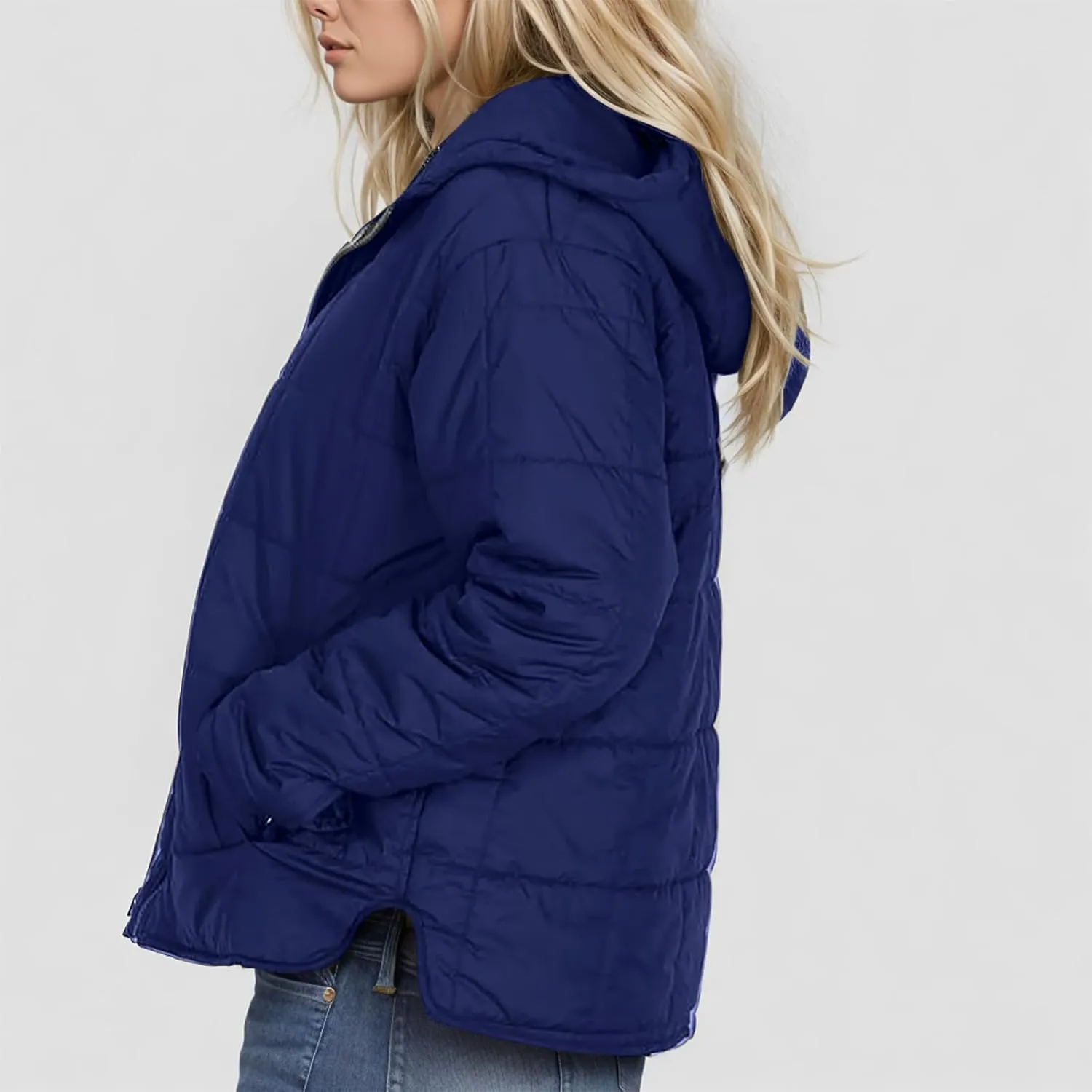 Women Winter Coats Long Sleeve Lightweight Short Jacket Casual Full Zip Baggy Warm Puffer Jacket