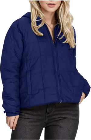 Women Winter Coats Long Sleeve Lightweight Short Jacket Casual Full Zip Baggy Warm Puffer Jacket