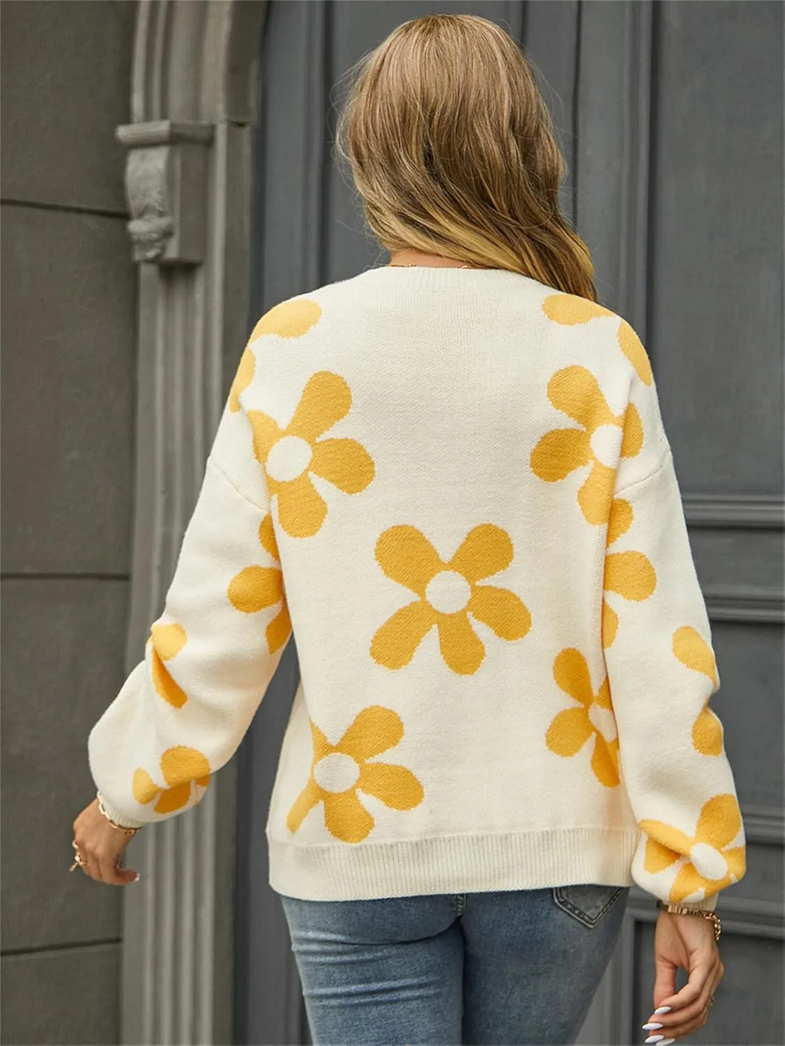 Womens Autumn Winter Sweaters Warm Comfortable Pullovers Casual Fashion Cardigans Ladies Printed Flower Sweater