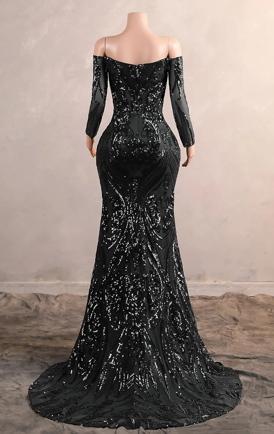 Women's Bateau Long Sleeves Sequins Mermaid Evening Dress