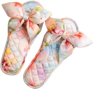 Women's Bedroom Slippers WithTie Dye Bow Sandals Sap Slippers Colorful Breathable For Home Party Travel Use Indoor