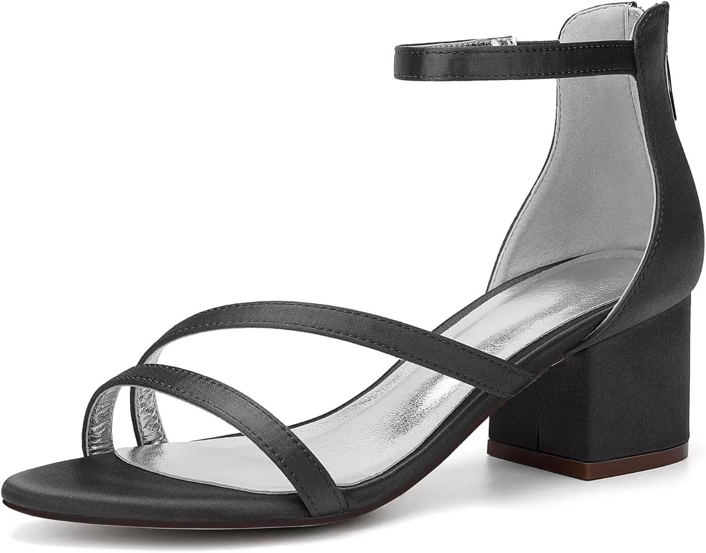 Women's Block Heel Wedding Shoes for Bride Women Open Toe Satin Chunky Heeled Bridal Sandals