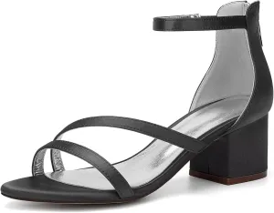 Women's Block Heel Wedding Shoes for Bride Women Open Toe Satin Chunky Heeled Bridal Sandals