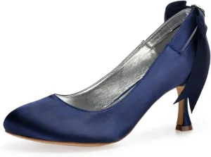 Women's Bridal Shoes 2.7" High Heel Lace Satin Pumps Satin Ribbon Tie Wedding Shoes