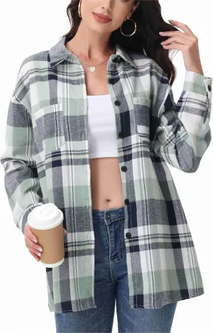 Womens Button Down Plaid Shirts Oversized Long Sleeve Collared Casual Blouse Top