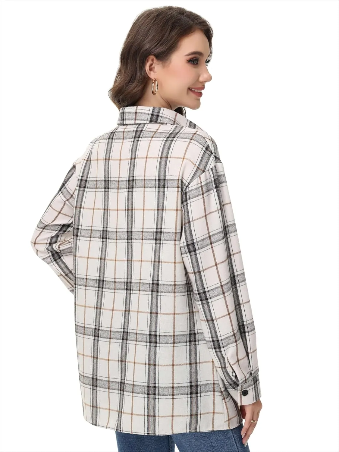 Womens Button Down Plaid Shirts Oversized Long Sleeve Collared Casual Blouse Top
