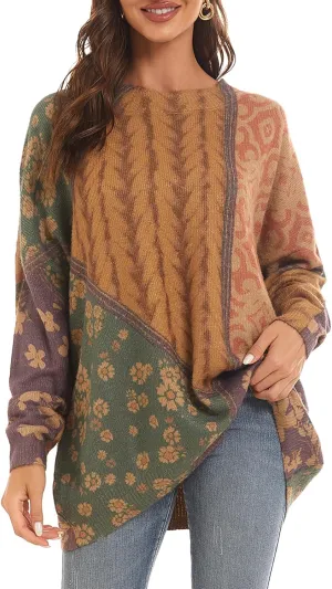 Womens Christmas Sweater Graphic Oversized Pullover Sweaters Casual Loose Long Sleeve Knit Sweater for Women
