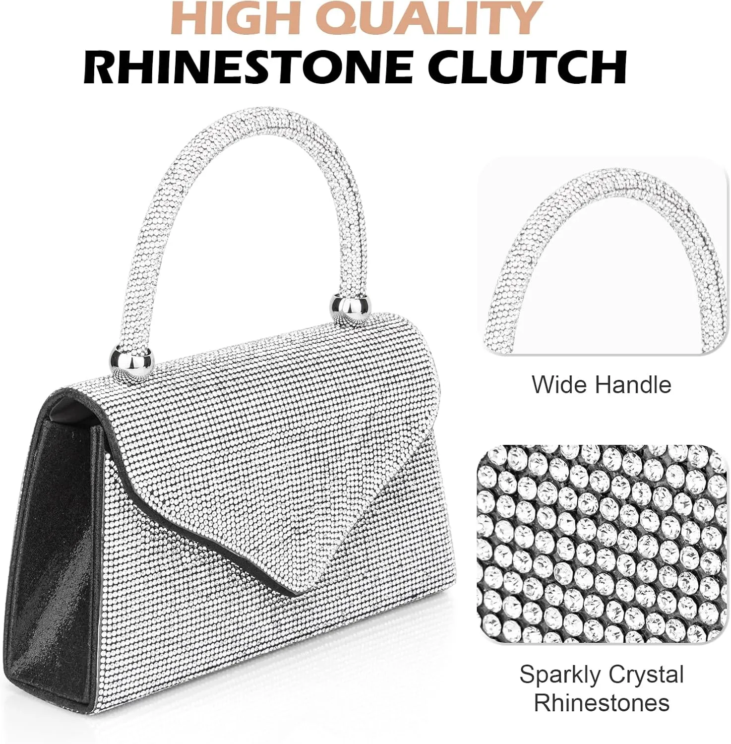 Women's Evening Bag Purse Clutch Bag Ladies Rhinestone Purses Glitter Small Handbags Party Wedding Prom