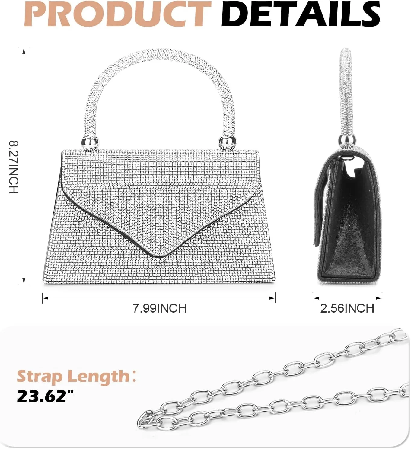 Women's Evening Bag Purse Clutch Bag Ladies Rhinestone Purses Glitter Small Handbags Party Wedding Prom