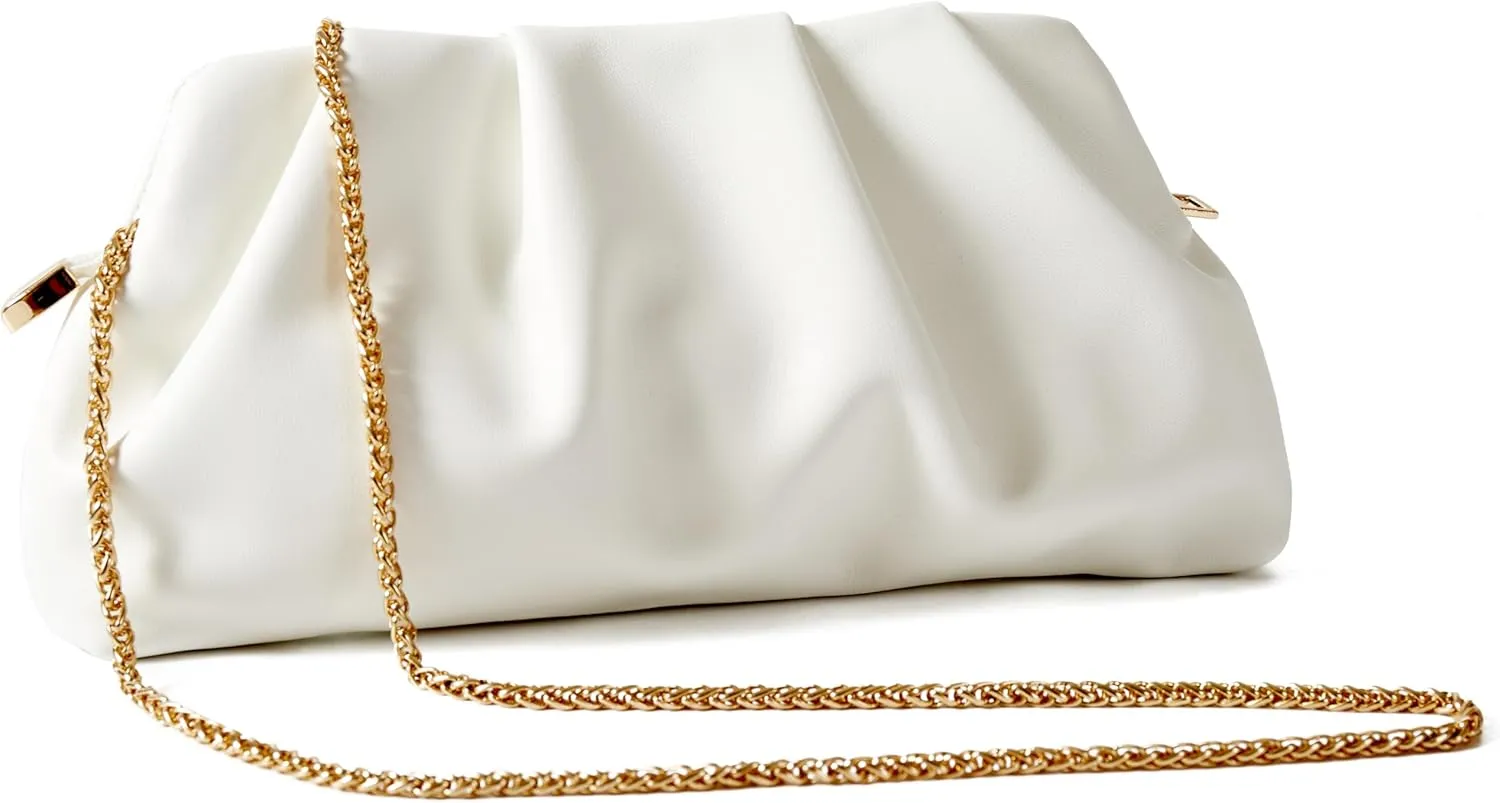 Women's Evening Bag Ruched Clutch Purse Detachable Chain Crossbody Bag