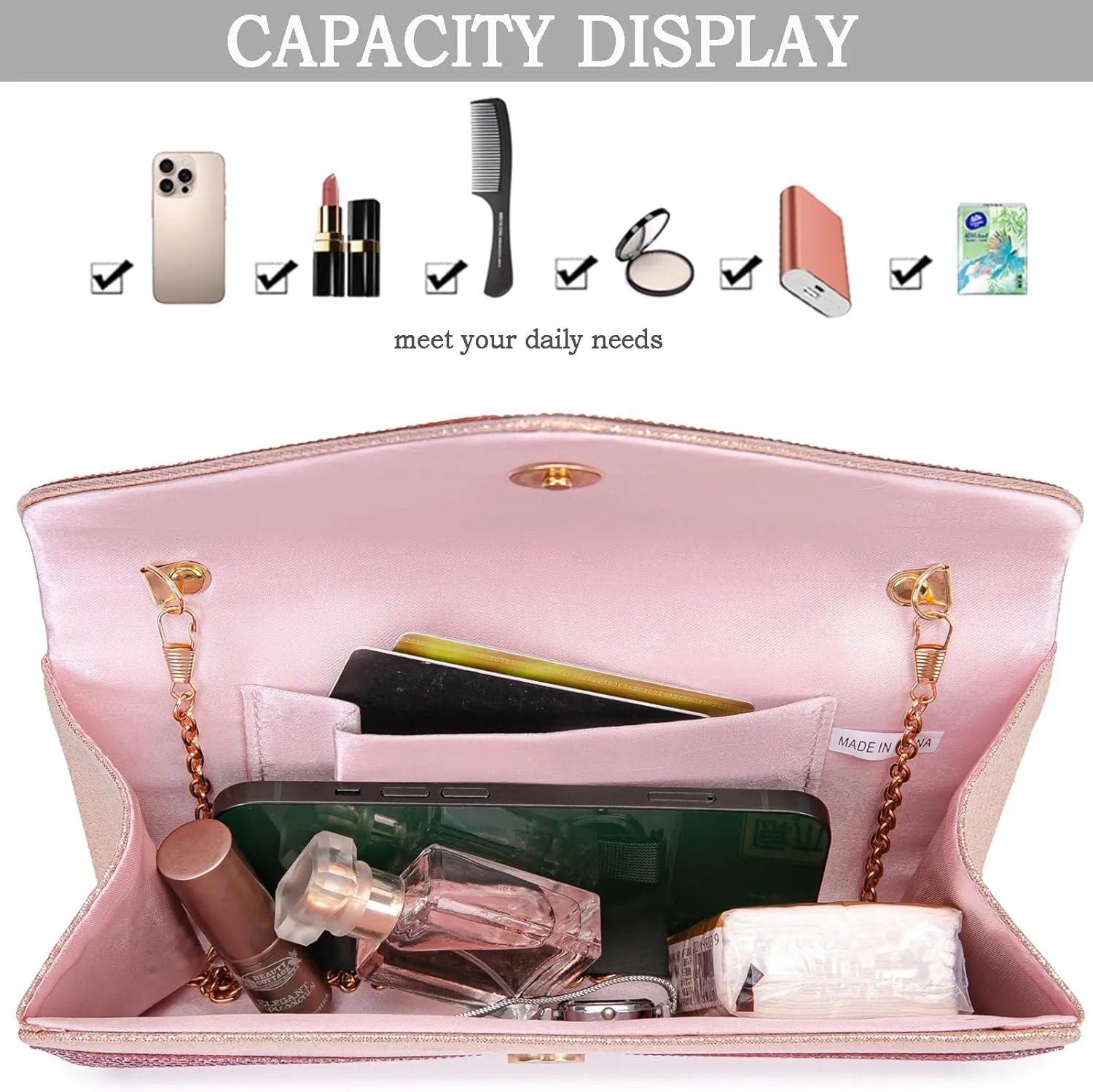 Women's Evening Handbags Envelope Clutch Purses Ladies Crossbody Bags Rhinestone Wedding Bag Shoulder Bag for Women