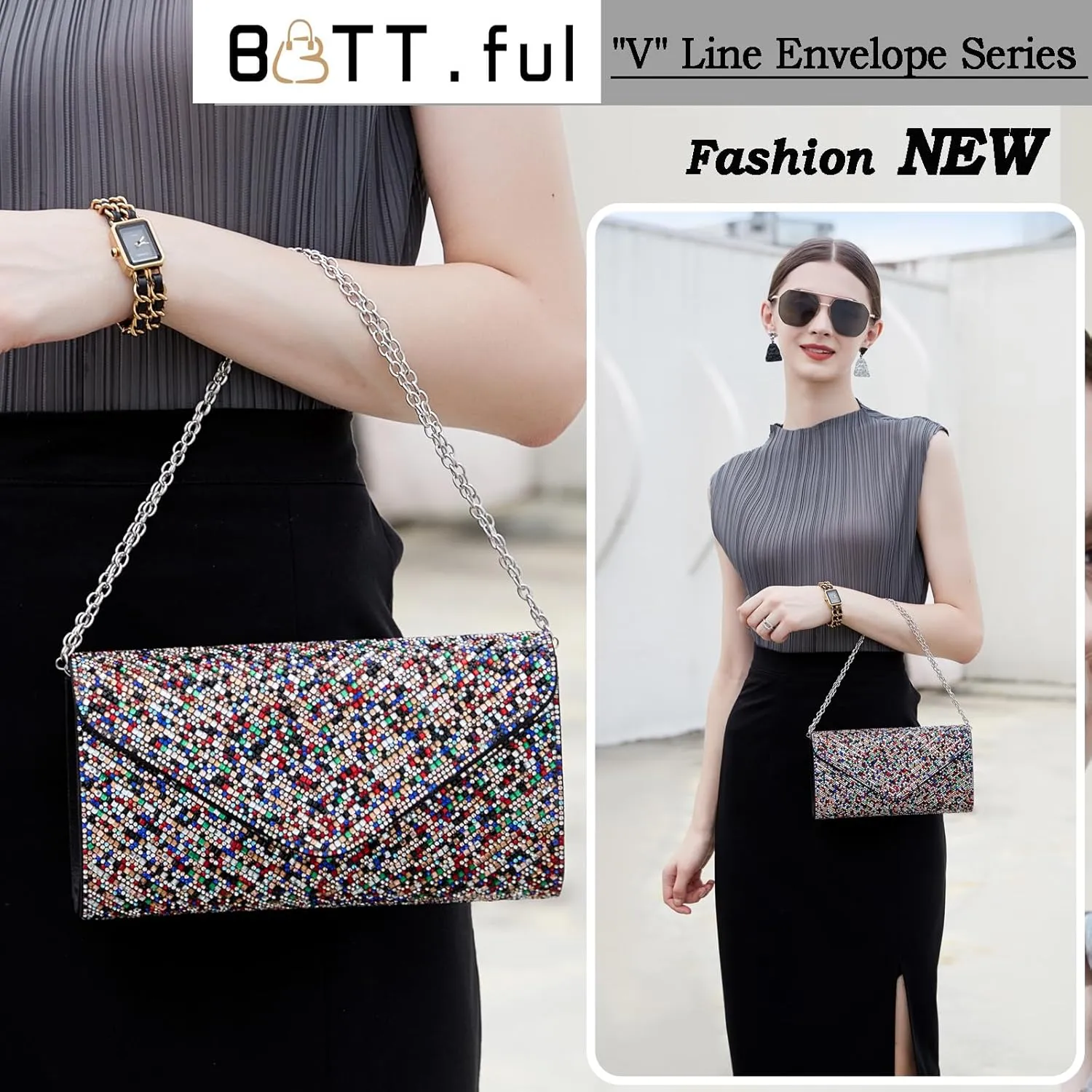 Women's Evening Handbags Envelope Clutch Purses Ladies Crossbody Bags Rhinestone Wedding Bag Shoulder Bag for Women