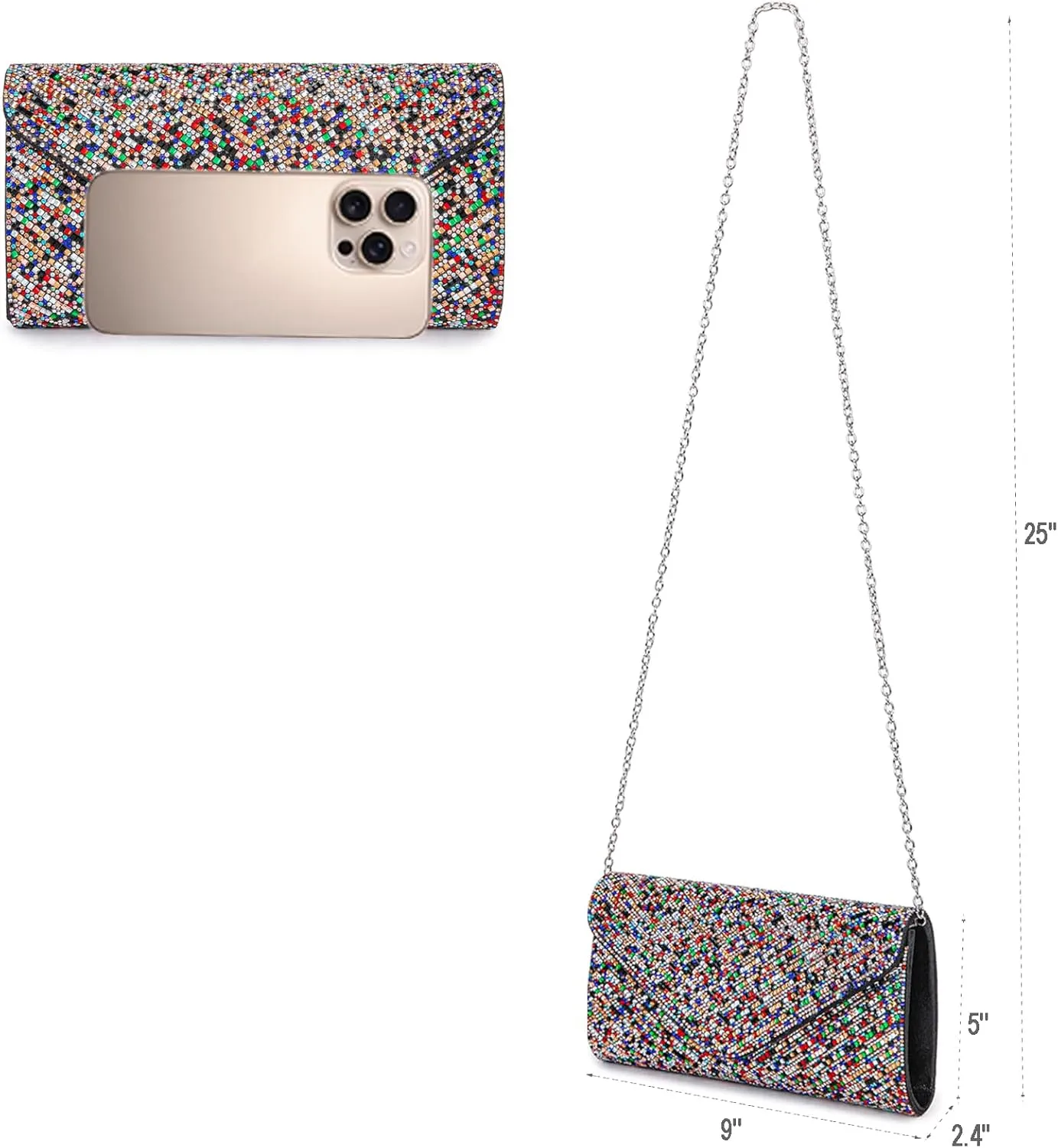 Women's Evening Handbags Envelope Clutch Purses Ladies Crossbody Bags Rhinestone Wedding Bag Shoulder Bag for Women