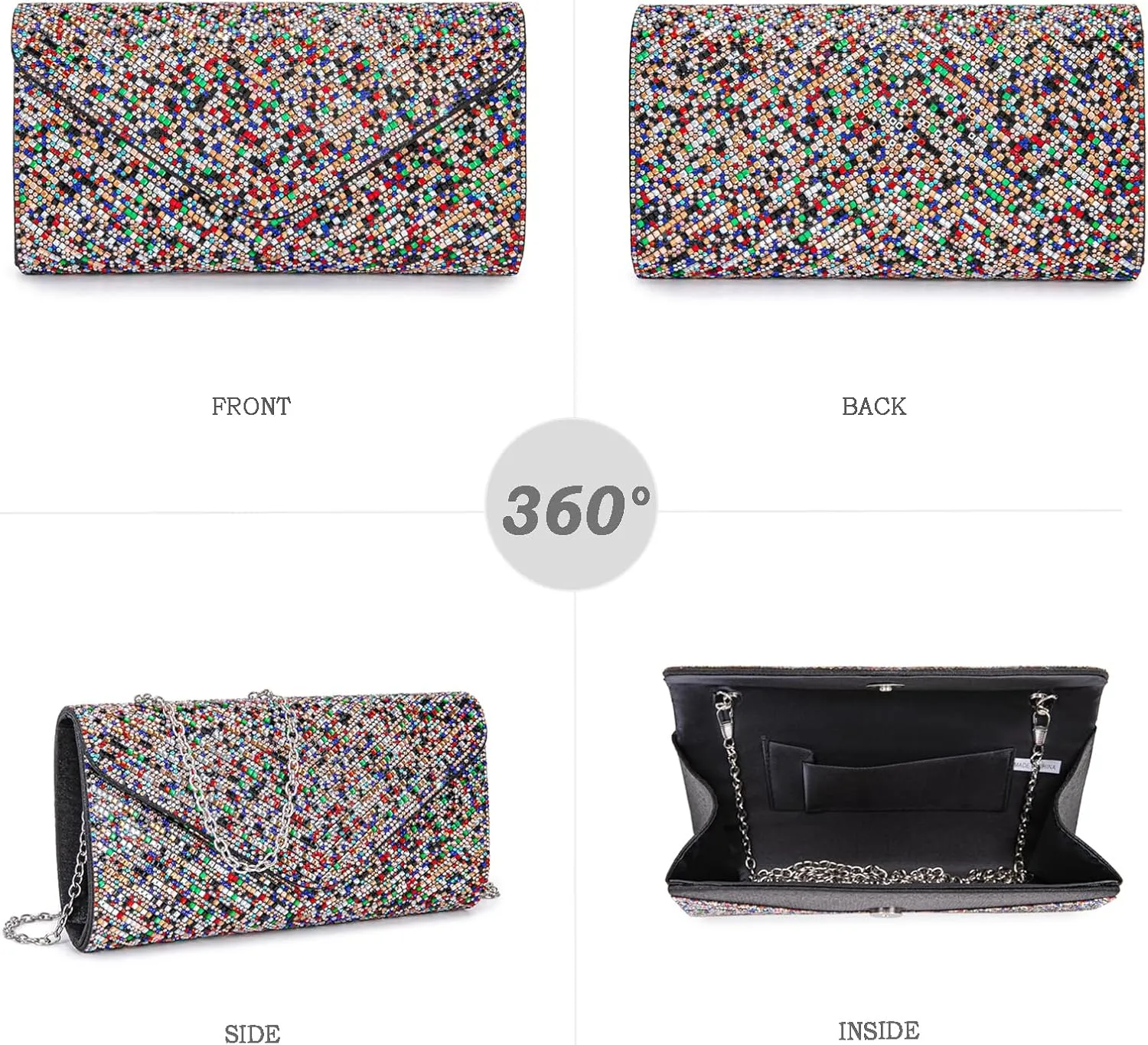 Women's Evening Handbags Envelope Clutch Purses Ladies Crossbody Bags Rhinestone Wedding Bag Shoulder Bag for Women
