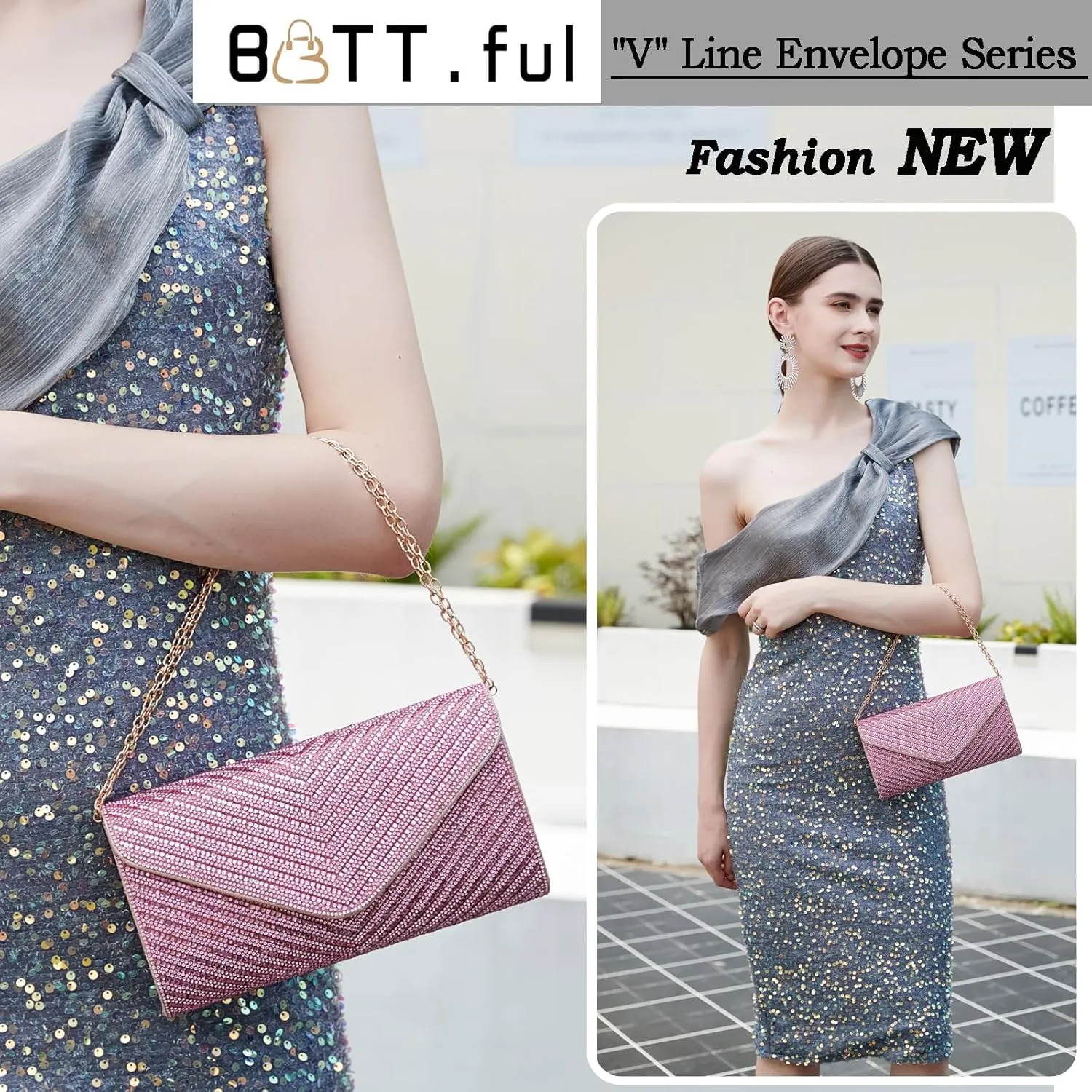 Women's Evening Handbags Envelope Clutch Purses Ladies Crossbody Bags Rhinestone Wedding Bag Shoulder Bag for Women
