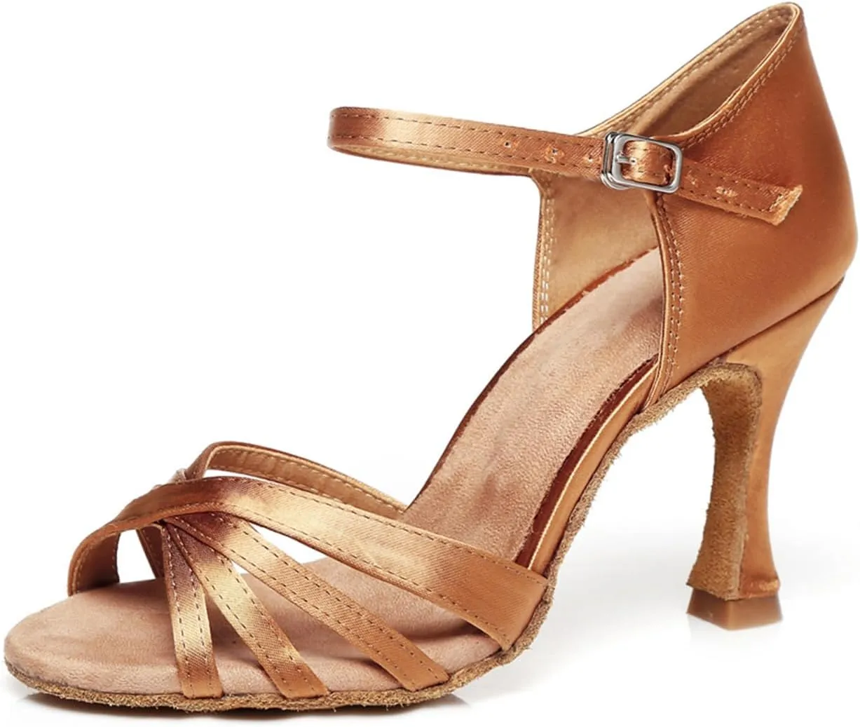 Women's Fashion Peep Toe Satin Ballroom Tango Party Wedding Promal Practice Professional Dance Shoes Bronze US 9