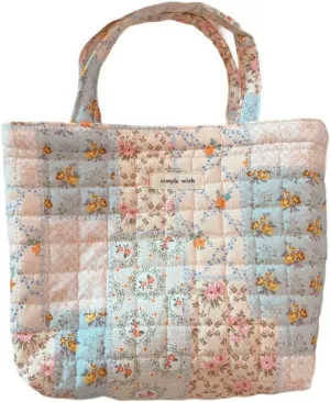 Womens Floral Cotton Tote Bag Coquette Aesthetic Quilted Puffer Bags Cottagecore Hobo Handbag Travel Duffel Bag