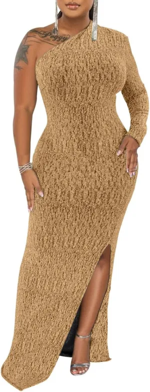 Women's Formal Dresses Elegant Long Sleeve Evening Party Dress Sexy One Shoulder High Split Cocktail Gowns