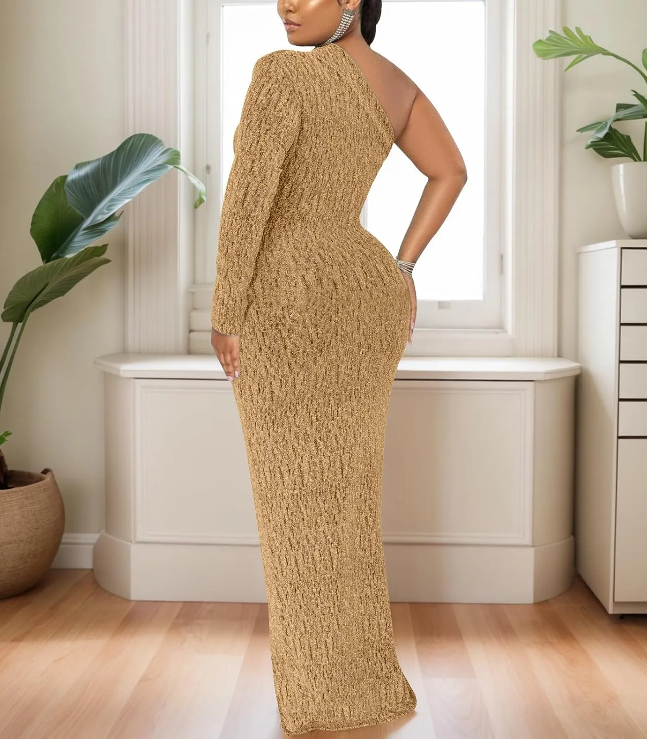 Women's Formal Dresses Elegant Long Sleeve Evening Party Dress Sexy One Shoulder High Split Cocktail Gowns