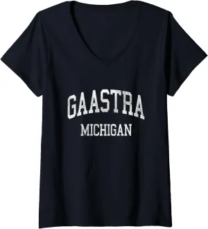 Womens Gaastra Michigan MI Vintage Athletic Sports Design V-Neck T-Shirt