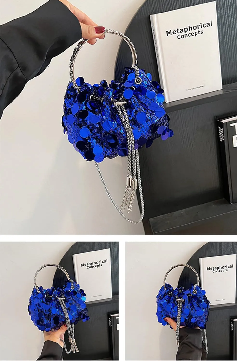 Women's Glitter Clutch Evening Handbags Sparkly Clutch Triangle Purse for 1920s Party Prom Wedding