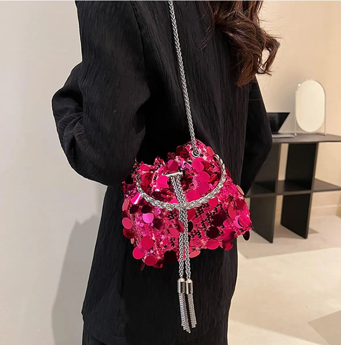 Women's Glitter Clutch Evening Handbags Sparkly Clutch Triangle Purse for 1920s Party Prom Wedding