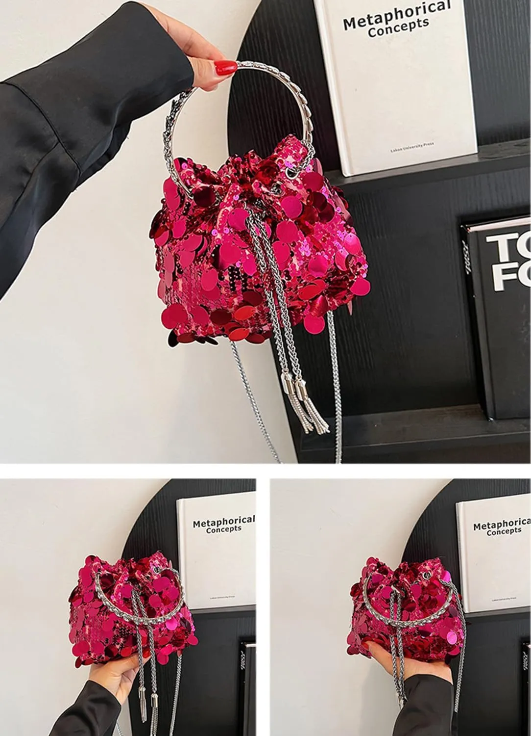 Women's Glitter Clutch Evening Handbags Sparkly Clutch Triangle Purse for 1920s Party Prom Wedding