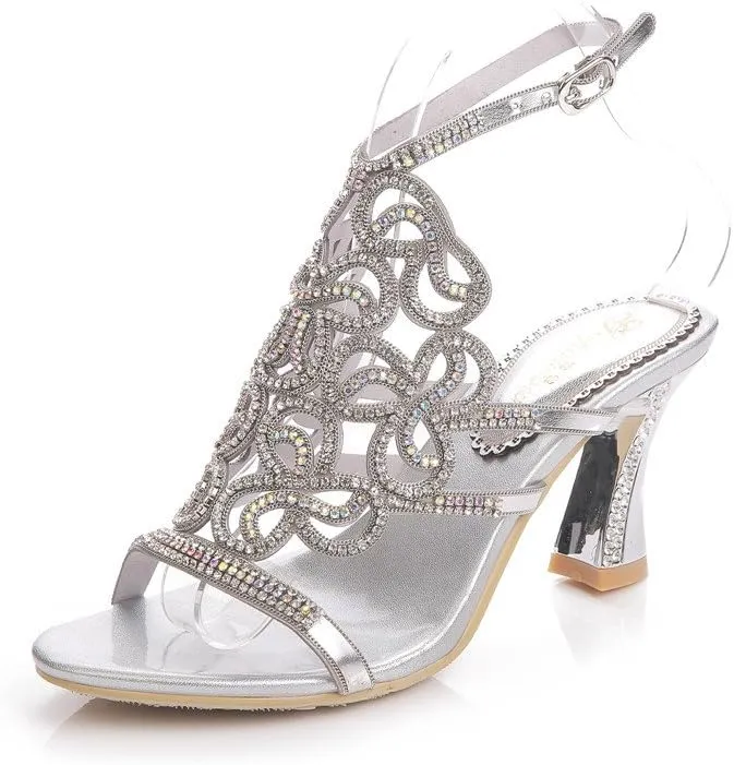 Women's Handmade Rhinestones Crystal Butterfly Pattern Heel Evening Bridal Wedding Prom Sandals Heeled 2.5 cm