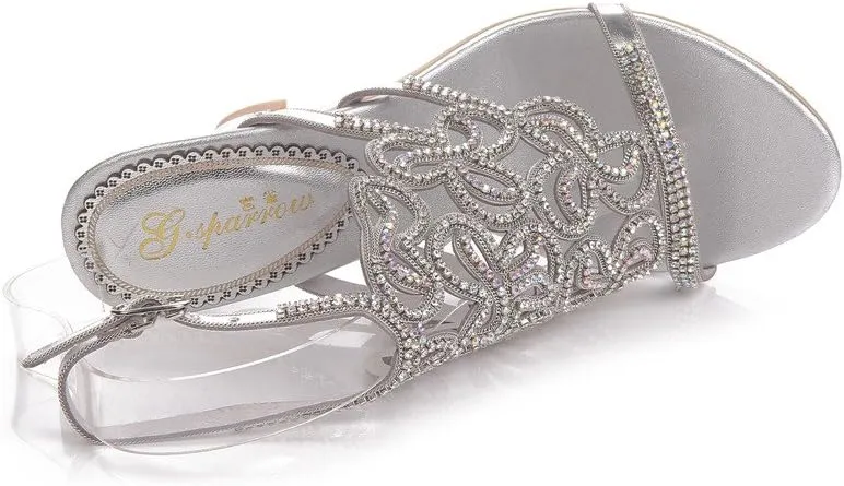 Women's Handmade Rhinestones Crystal Butterfly Pattern Heel Evening Bridal Wedding Prom Sandals Heeled 2.5 cm