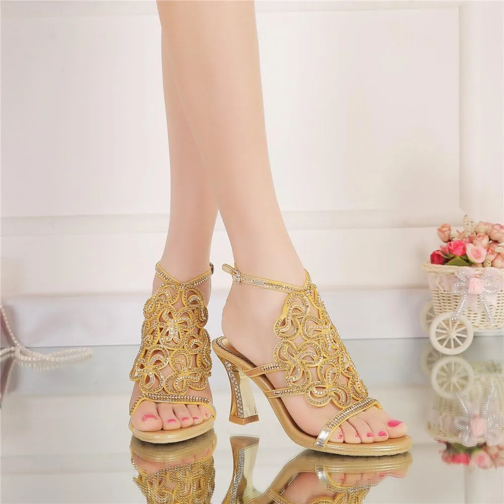 Women's Handmade Rhinestones Crystal Butterfly Pattern Heel Evening Bridal Wedding Prom Sandals Heeled 2.5 cm