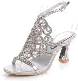 Women's Handmade Rhinestones Crystal Butterfly Pattern Heel Evening Bridal Wedding Prom Sandals Heeled 2.5 cm