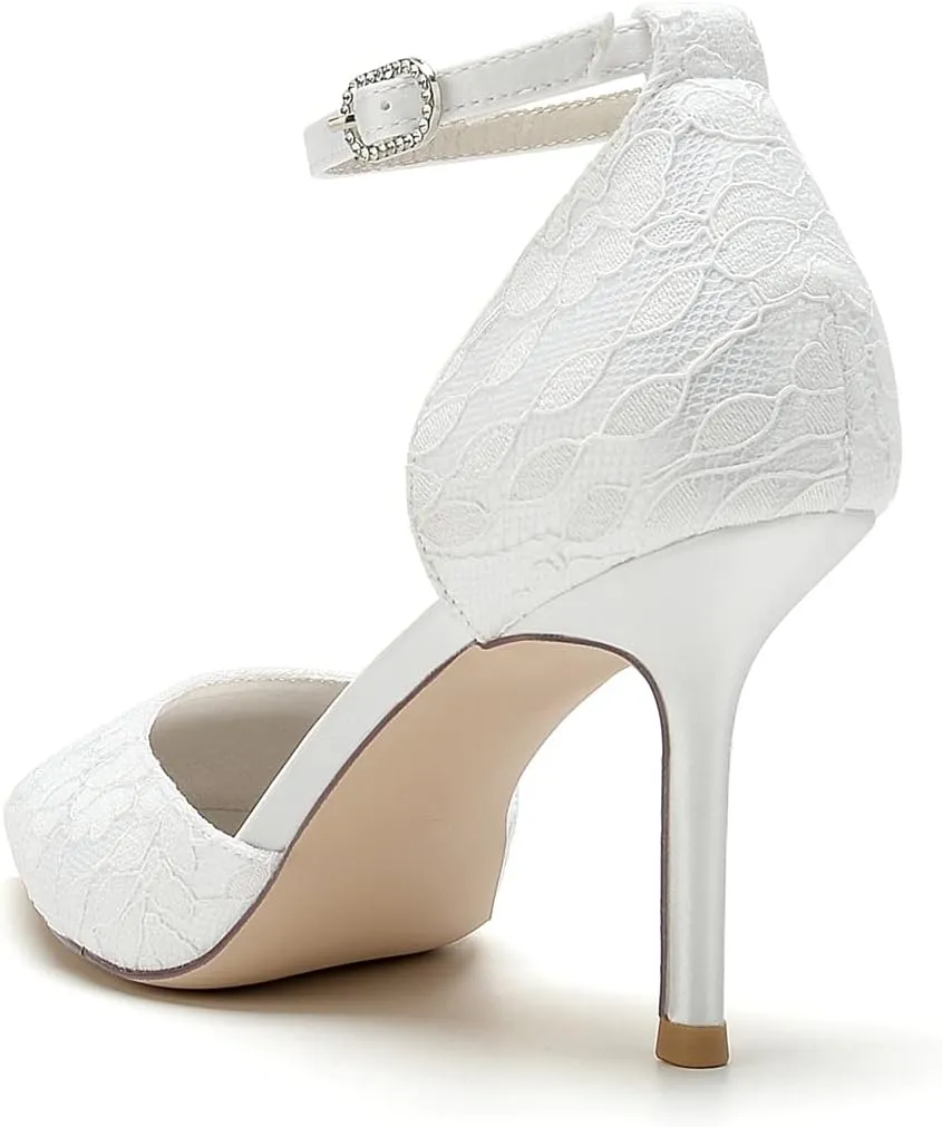 Women's High Heel Dress Pumps Lace Pointed Toe Stiletto Wedding Party Evening Shoes