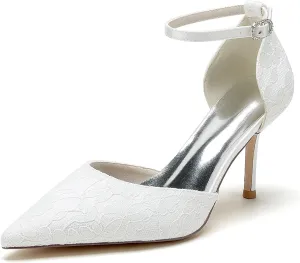 Women's High Heel Dress Pumps Lace Pointed Toe Stiletto Wedding Party Evening Shoes