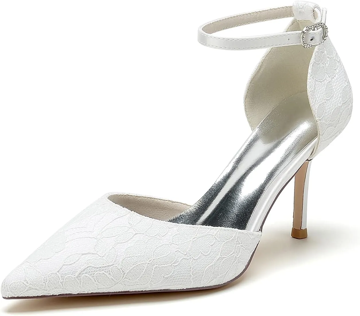 Women's High Heel Dress Pumps Lace Pointed Toe Stiletto Wedding Party Evening Shoes